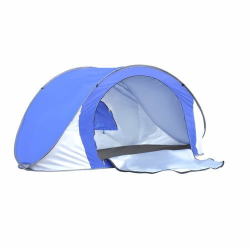 IMINIS instant beach tent folded flat inside its circular black carry bag.