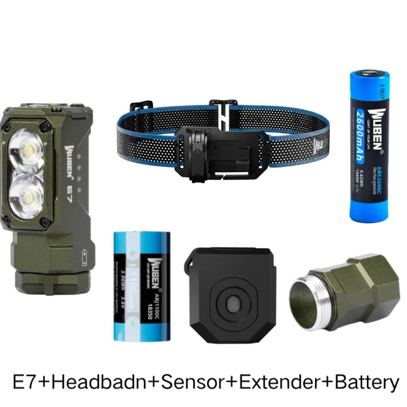 WUBEN E7 Rechargeable Headlamp – 1800 Lumens with 26650 Battery (Green) – Outdoor, Camping & Work Light