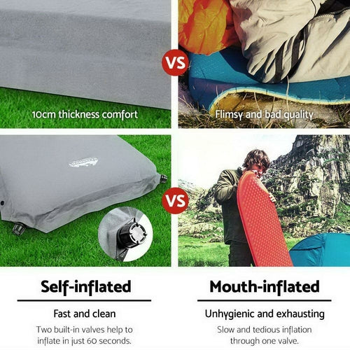 Double Self-Inflating Mattress - 10cm Thick Camping Mat