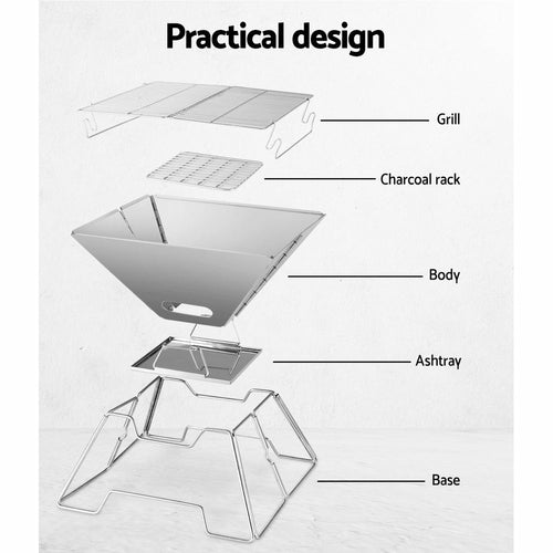 Portable Fire Pit BBQ | 2-in-1 Stainless Steel Grill & Smoker