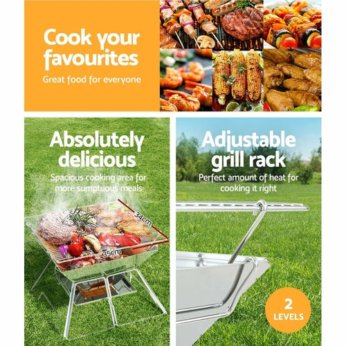 Portable Fire Pit BBQ | 2-in-1 Stainless Steel Grill & Smoker