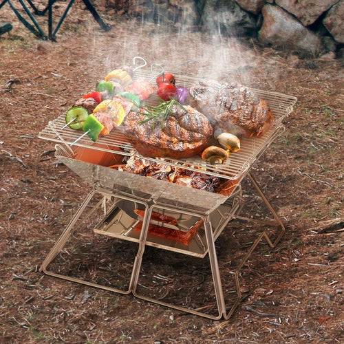 Portable Fire Pit BBQ | 2-in-1 Stainless Steel Grill & Smoker