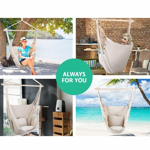 Hammock Swing Chair with Cushions | Indoor/Outdoor (Cream)