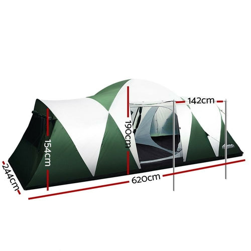 12-Person 3-Room Family Tent | Waterproof Dome Cabin