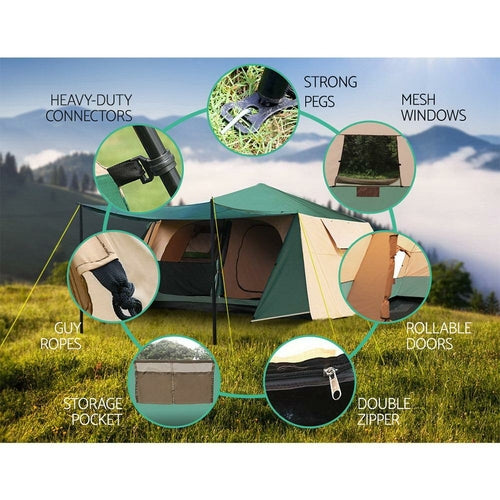 8-Person Instant Up Tent | 2-Room Cabin with Stand-Up Height